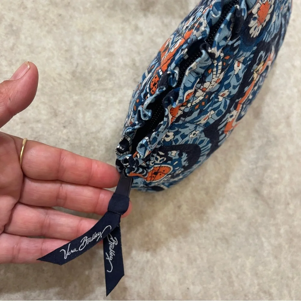 Vera Bradley Medium Ruffle Zip Dome Cosmetic Case  Marrakesh Blue Orange White